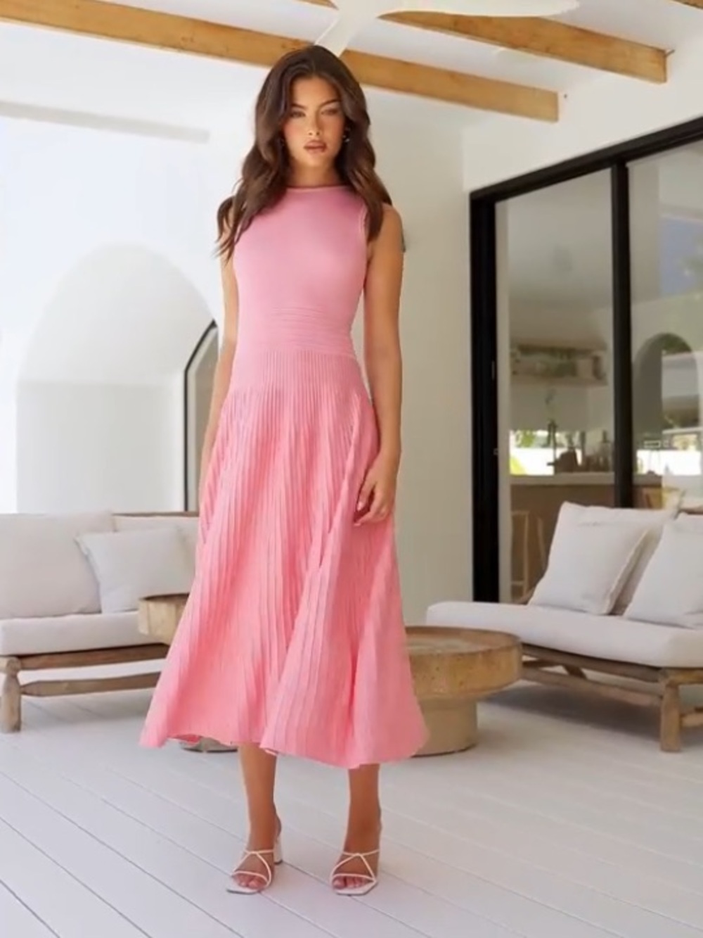 Pink Sleeveless Pleated Dress - Elegant Everyday - Picture 6 of 16
